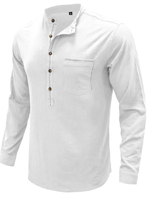 Chic Men's Woven Cotton-Linen Long Sleeve Shirt for Effortless Spring-Summer Style - MENLL