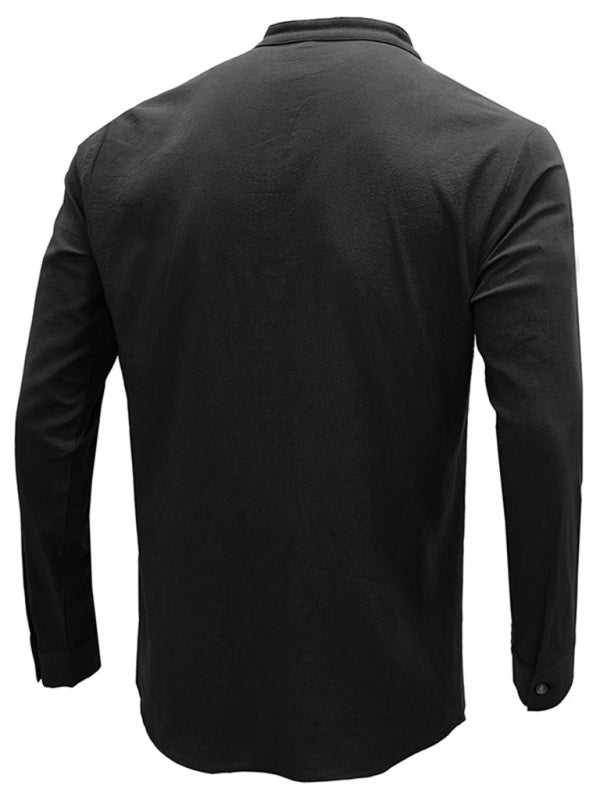Chic Men's Woven Cotton-Linen Long Sleeve Shirt for Effortless Spring-Summer Style - MENLL