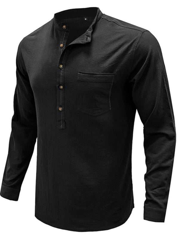 Chic Men's Woven Cotton-Linen Long Sleeve Shirt for Effortless Spring-Summer Style - MENLL