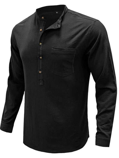 Chic Men's Woven Cotton-Linen Long Sleeve Shirt for Effortless Spring-Summer Style - MENLL