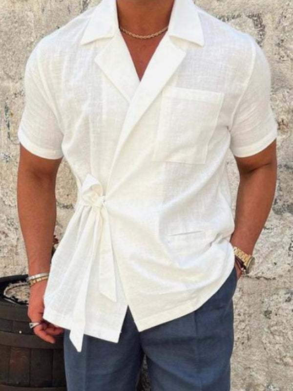 Luxe Linen Blend Short-Sleeve Shirt for Men – Effortless Style in Solid Colors - MENLL