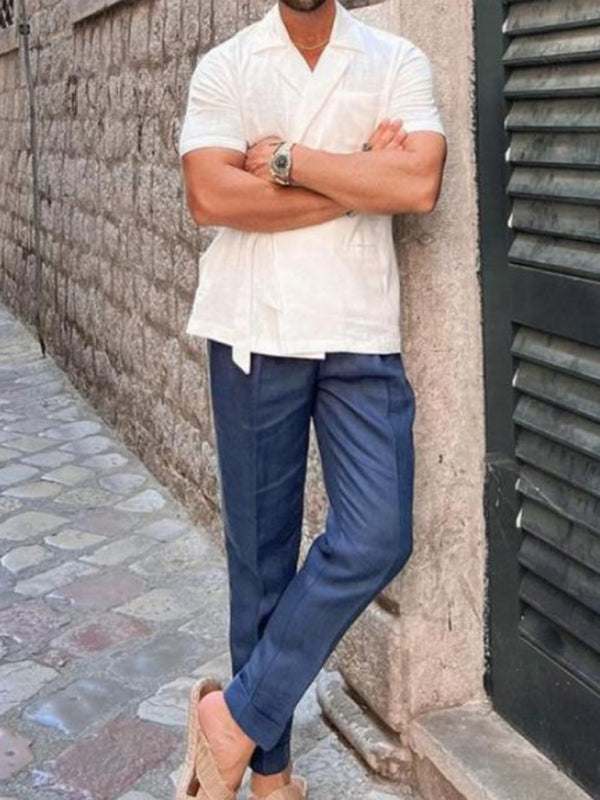 Luxe Linen Blend Short-Sleeve Shirt for Men – Effortless Style in Solid Colors - MENLL