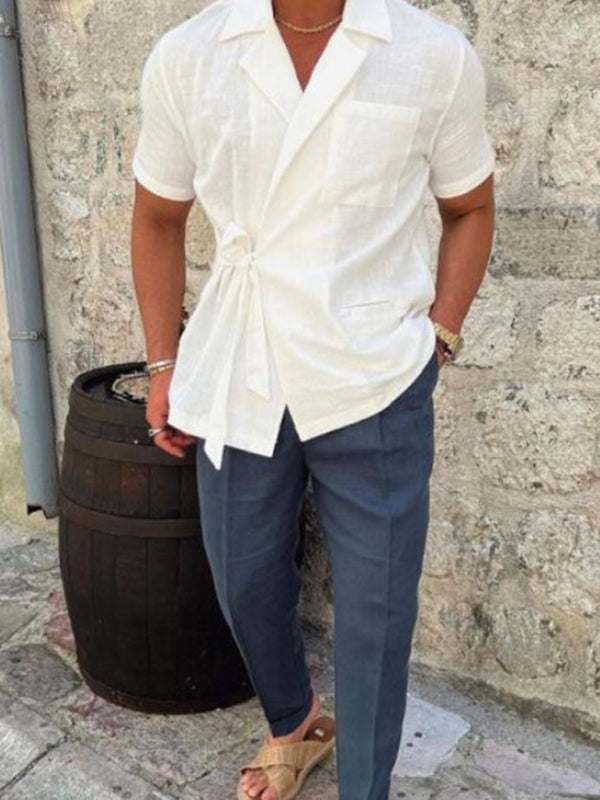 Luxe Linen Blend Short-Sleeve Shirt for Men – Effortless Style in Solid Colors - MENLL