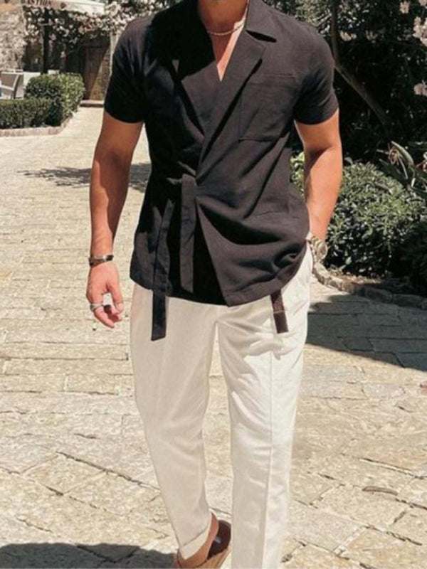 Luxe Linen Blend Short-Sleeve Shirt for Men – Effortless Style in Solid Colors - MENLL