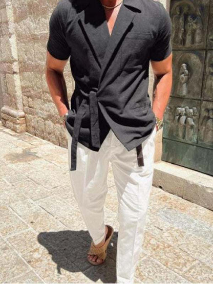 Luxe Linen Blend Short-Sleeve Shirt for Men – Effortless Style in Solid Colors - MENLL