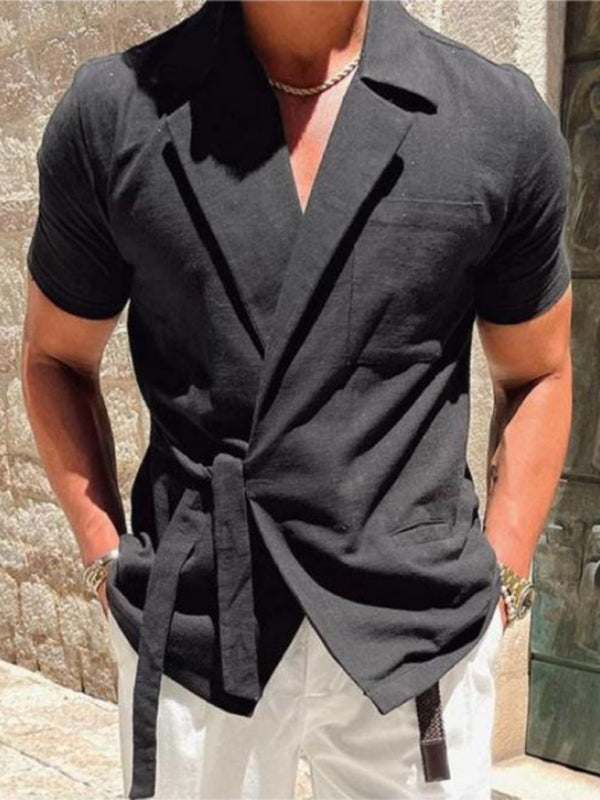 Luxe Linen Blend Short-Sleeve Shirt for Men – Effortless Style in Solid Colors - MENLL