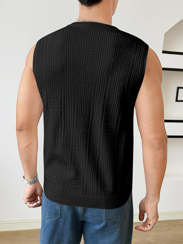 Chic Sleeveless Knit Vest for Men - Breathable Solid Color Fashion Statement with Round Neck Design - MENLL