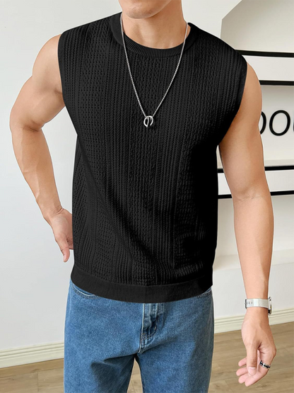 Chic Sleeveless Knit Vest for Men - Breathable Solid Color Fashion Statement with Round Neck Design - MENLL