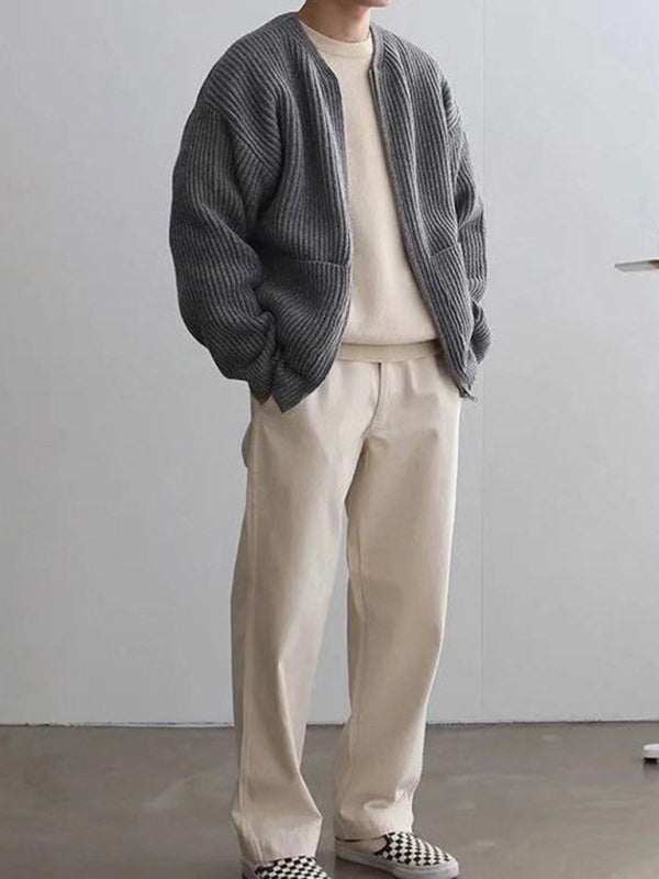 Cozy Chic: Men's Versatile Solid Color Knitted Cardigan for Effortless Style - MENLL