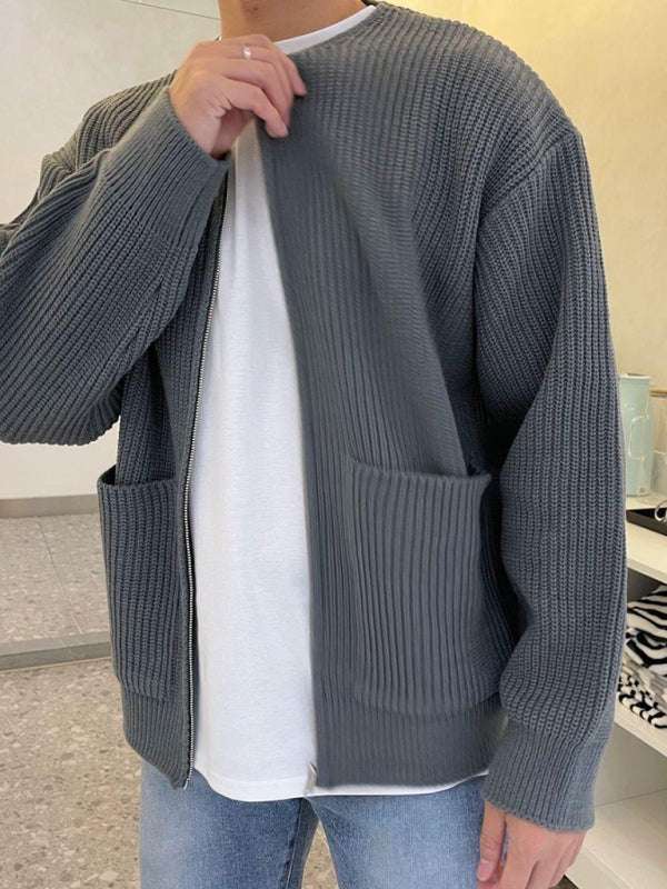 Cozy Chic: Men's Versatile Solid Color Knitted Cardigan for Effortless Style - MENLL