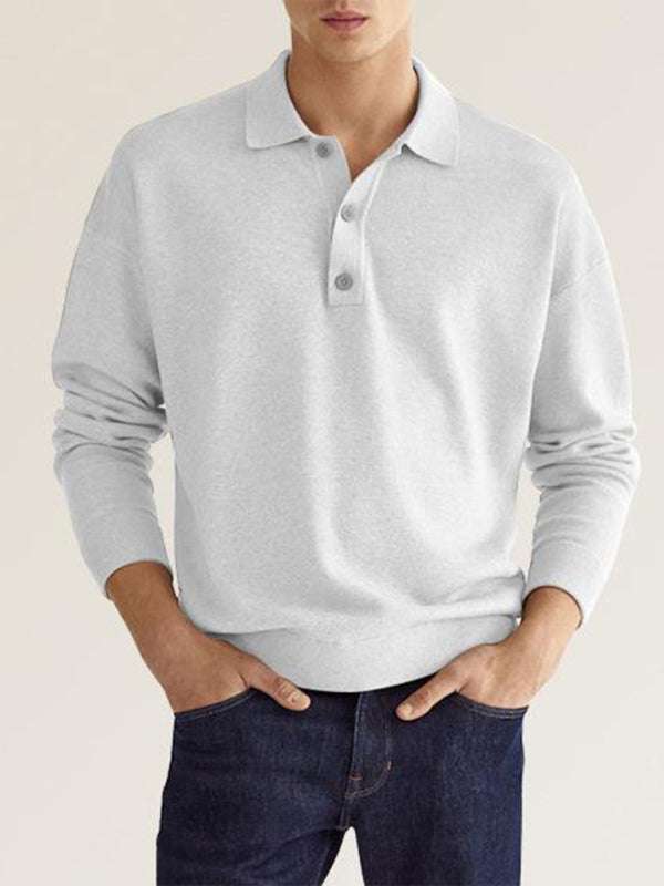 Stylish Long Sleeve V-Neck Button-Up Polo for Effortless Casual Chic - MENLL