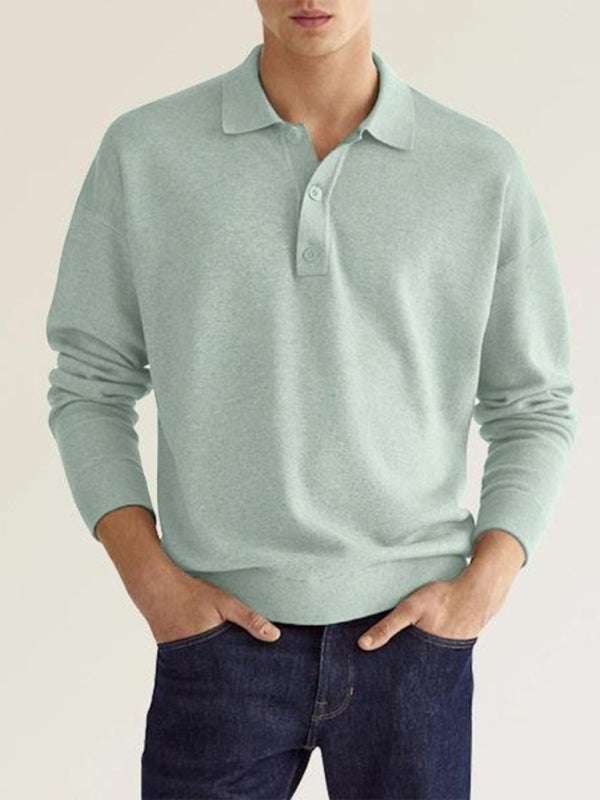 Stylish Long Sleeve V-Neck Button-Up Polo for Effortless Casual Chic - MENLL
