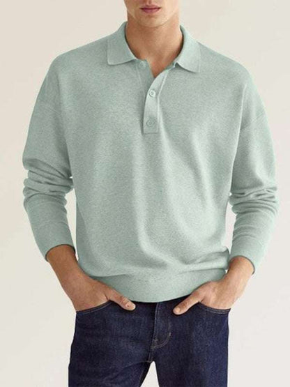 Stylish Long Sleeve V-Neck Button-Up Polo for Effortless Casual Chic - MENLL