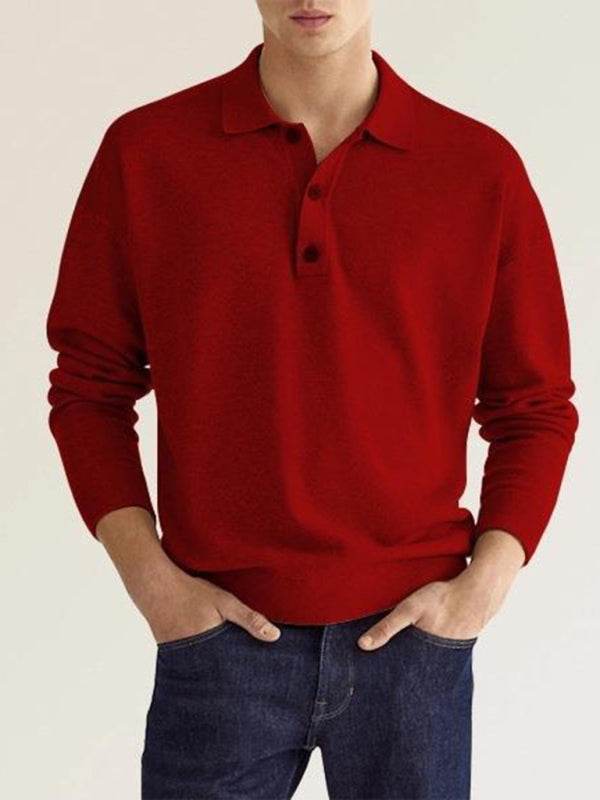 Stylish Long Sleeve V-Neck Button-Up Polo for Effortless Casual Chic - MENLL