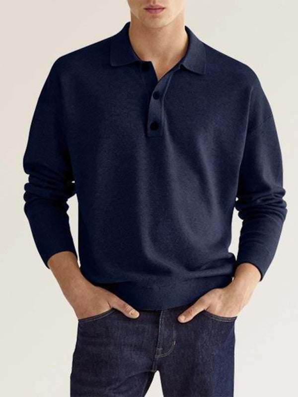 Stylish Long Sleeve V-Neck Button-Up Polo for Effortless Casual Chic - MENLL