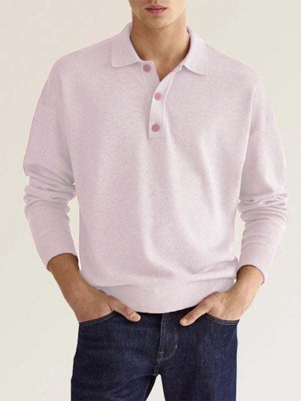 Stylish Long Sleeve V-Neck Button-Up Polo for Effortless Casual Chic - MENLL