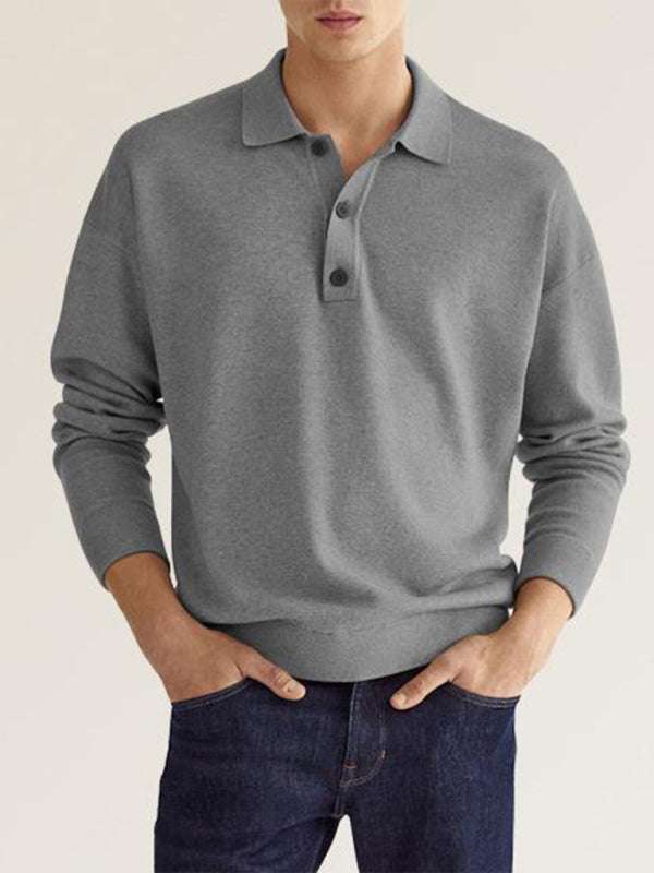 Stylish Long Sleeve V-Neck Button-Up Polo for Effortless Casual Chic - MENLL