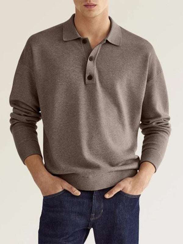 Stylish Long Sleeve V-Neck Button-Up Polo for Effortless Casual Chic - MENLL
