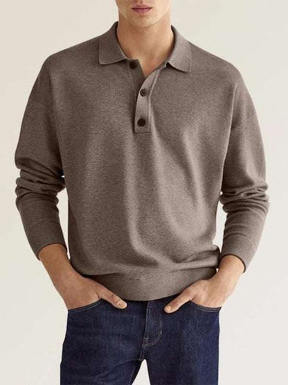 Stylish Long Sleeve V-Neck Button-Up Polo for Effortless Casual Chic - MENLL