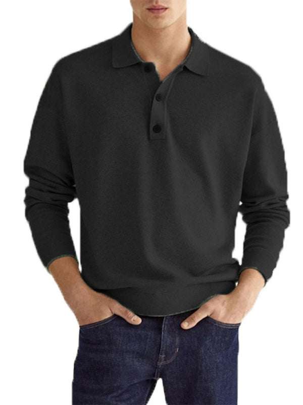Stylish Long Sleeve V-Neck Button-Up Polo for Effortless Casual Chic - MENLL