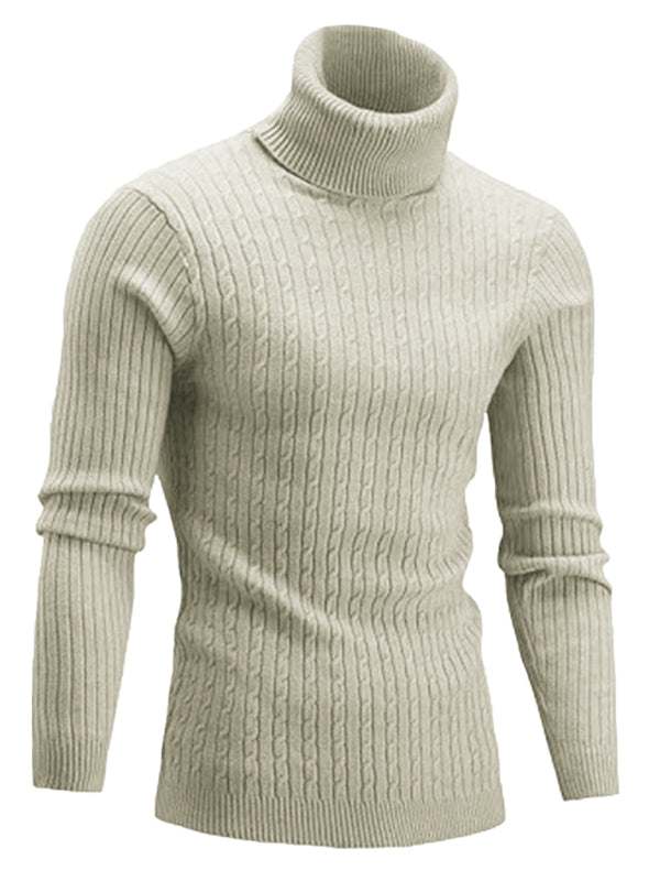 Cozy Elegance: Men's Slim-Fit Turtleneck Knit Pullover for Autumn-Winter - MENLL