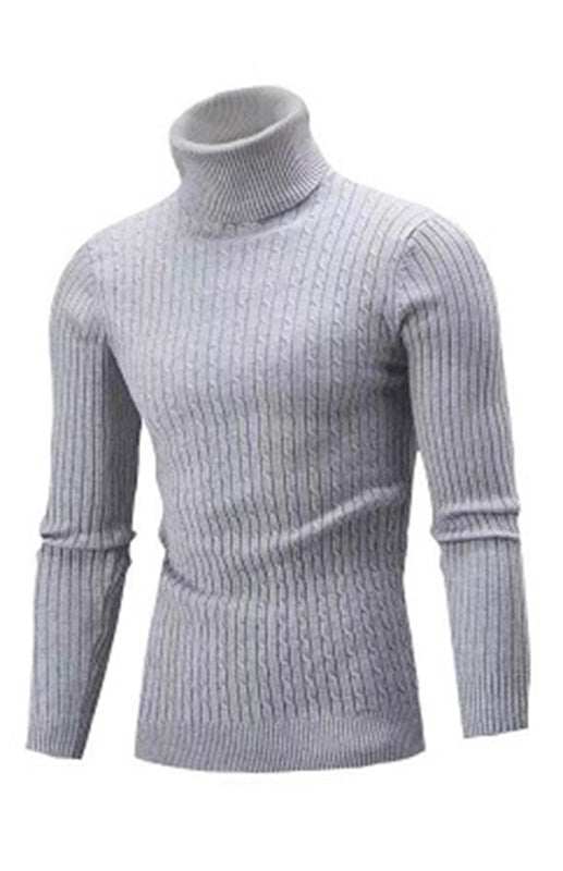 Cozy Elegance: Men's Slim-Fit Turtleneck Knit Pullover for Autumn-Winter - MENLL
