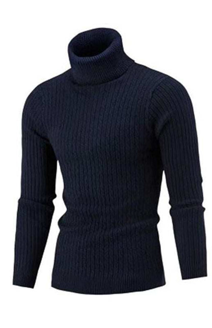 Cozy Elegance: Men's Slim-Fit Turtleneck Knit Pullover for Autumn-Winter - MENLL
