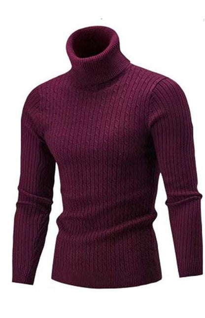 Cozy Elegance: Men's Slim-Fit Turtleneck Knit Pullover for Autumn-Winter - MENLL