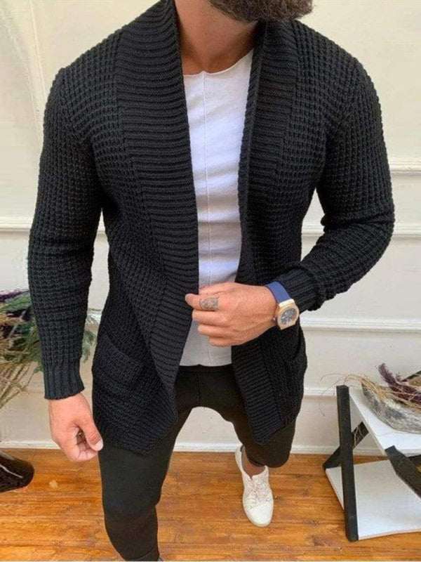 Cozy Elegance: Men's Casual Knit Cardigan in Solid Colors - MENLL