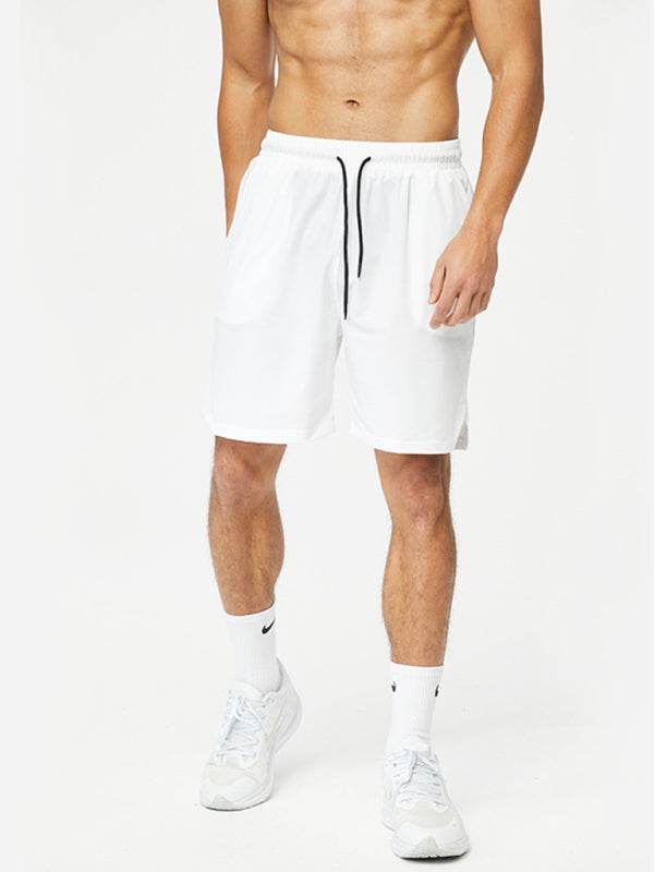 Lightweight quick-dry performance running shorts for men, breathable fabric, white color.