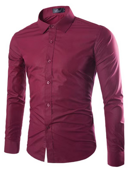 Effortlessly Stylish Non-Iron Long-Sleeve Lapel Shirt for Autumn-Winter - MENLL