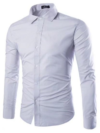 Effortlessly Stylish Non-Iron Long-Sleeve Lapel Shirt for Autumn-Winter - MENLL
