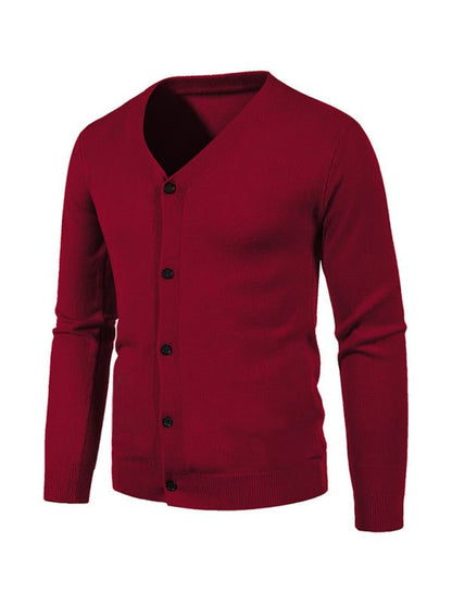 Stylish Men's Solid Color V-Neck Cardigan Sweater for All Seasons - MENLL