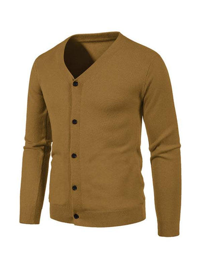 Stylish Men's Solid Color V-Neck Cardigan Sweater for All Seasons - MENLL