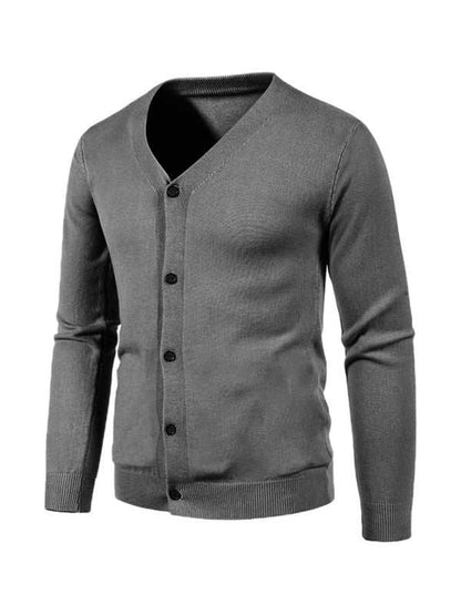 Stylish Men's Solid Color V-Neck Cardigan Sweater for All Seasons - MENLL