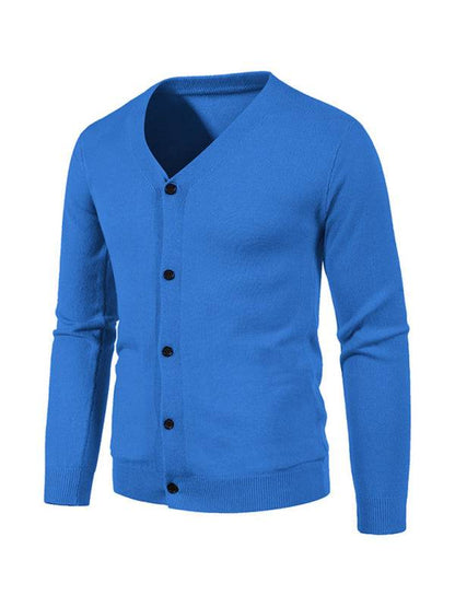 Stylish Men's Solid Color V-Neck Cardigan Sweater for All Seasons - MENLL