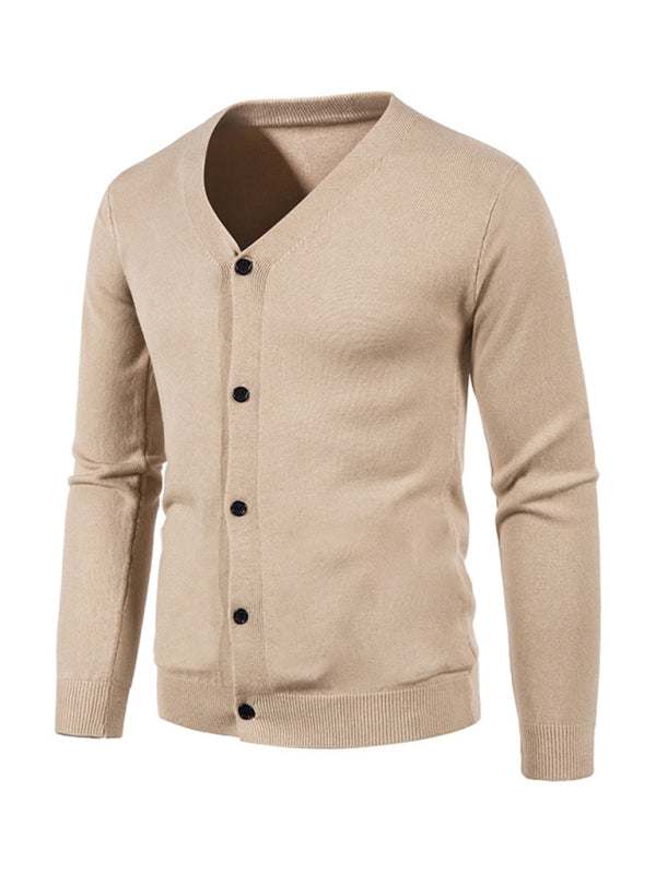 Stylish Men's Solid Color V-Neck Cardigan Sweater for All Seasons - MENLL