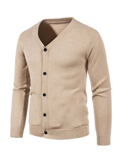 Stylish Men's Solid Color V-Neck Cardigan Sweater for All Seasons - MENLL