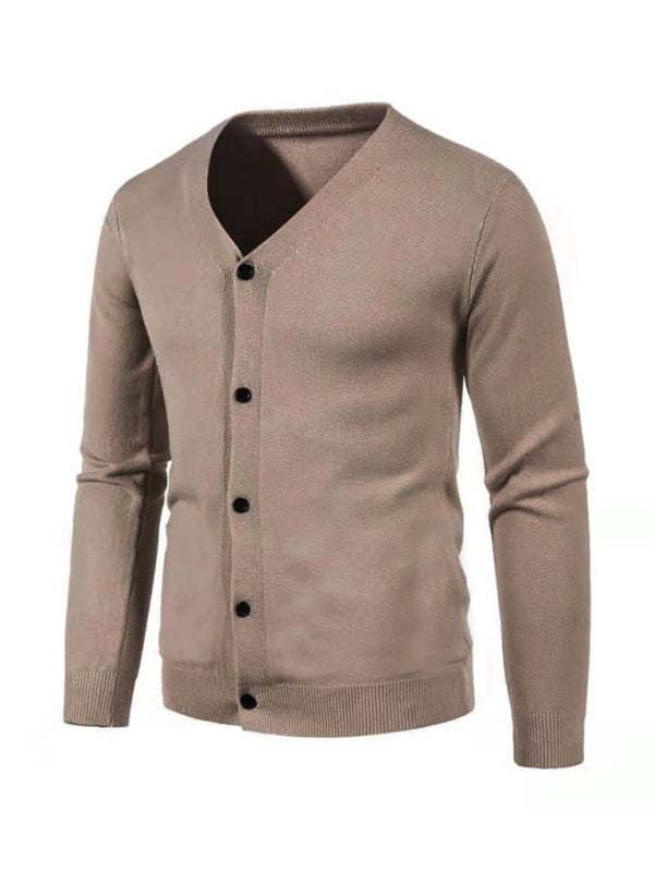 Stylish Men's Solid Color V-Neck Cardigan Sweater for All Seasons - MENLL