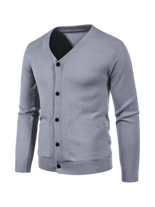 Stylish Men's Solid Color V-Neck Cardigan Sweater for All Seasons - MENLL