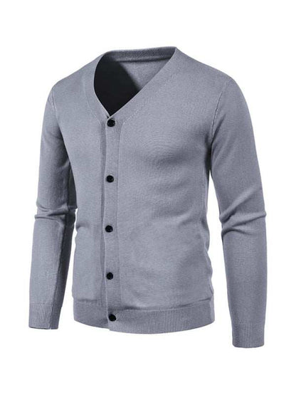 Stylish Men's Solid Color V-Neck Cardigan Sweater for All Seasons - MENLL