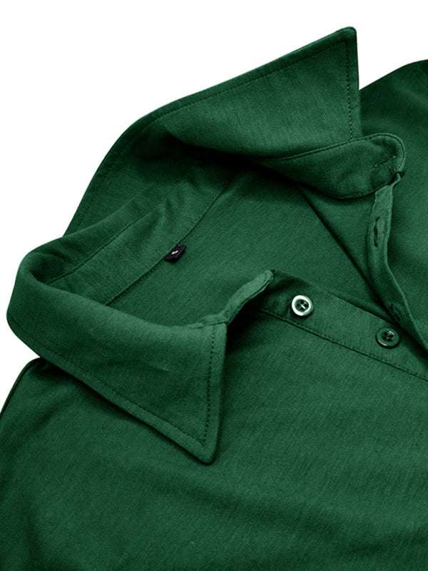 Chic Men's Solid Color Long Sleeve Polo Shirt with Welt Pocket - Perfect for Every Season! - MENLL