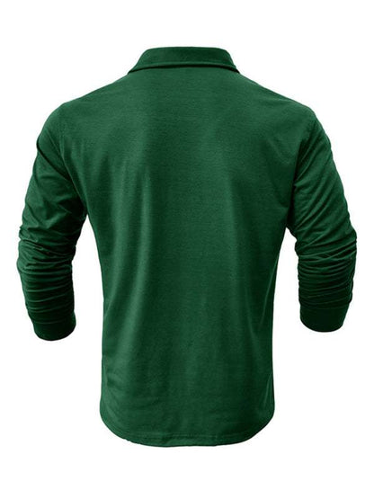 Chic Men's Solid Color Long Sleeve Polo Shirt with Welt Pocket - Perfect for Every Season! - MENLL