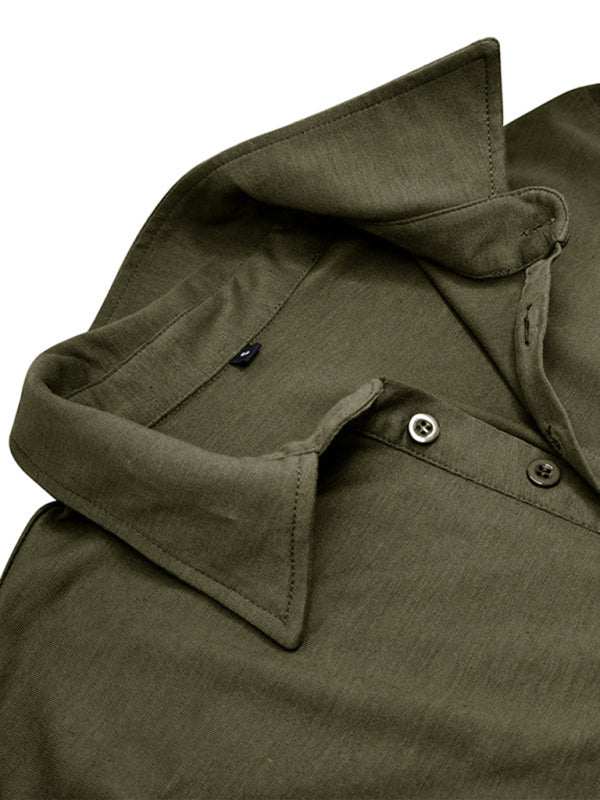 Chic Men's Solid Color Long Sleeve Polo Shirt with Welt Pocket - Perfect for Every Season! - MENLL