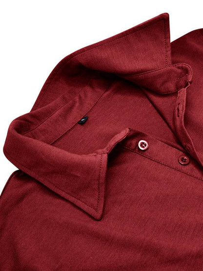 Chic Men's Solid Color Long Sleeve Polo Shirt with Welt Pocket - Perfect for Every Season! - MENLL