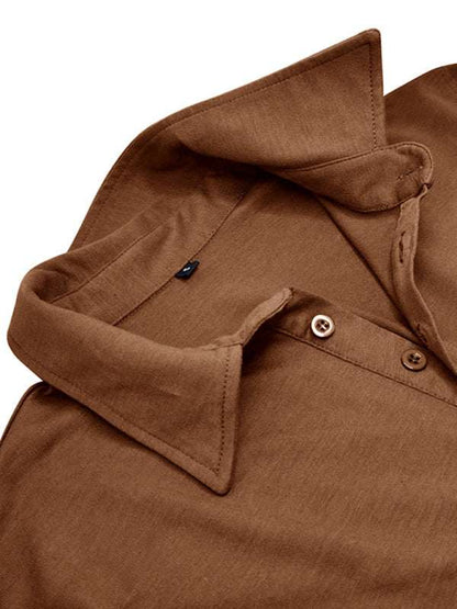 Chic Men's Solid Color Long Sleeve Polo Shirt with Welt Pocket - Perfect for Every Season! - MENLL