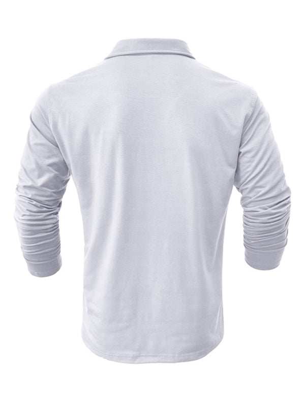 Chic Men's Solid Color Long Sleeve Polo Shirt with Welt Pocket - Perfect for Every Season! - MENLL