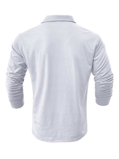 Chic Men's Solid Color Long Sleeve Polo Shirt with Welt Pocket - Perfect for Every Season! - MENLL