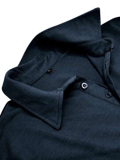 Chic Men's Solid Color Long Sleeve Polo Shirt with Welt Pocket - Perfect for Every Season! - MENLL