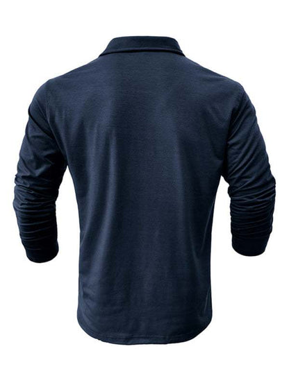 Chic Men's Solid Color Long Sleeve Polo Shirt with Welt Pocket - Perfect for Every Season! - MENLL